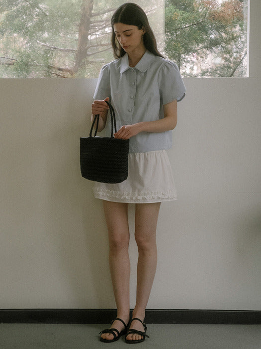 [TILLIDIE] Lace point button blouse TISU03BL06_Sky blue