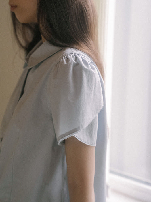 [TILLIDIE] Lace point button blouse TISU03BL06_Sky blue