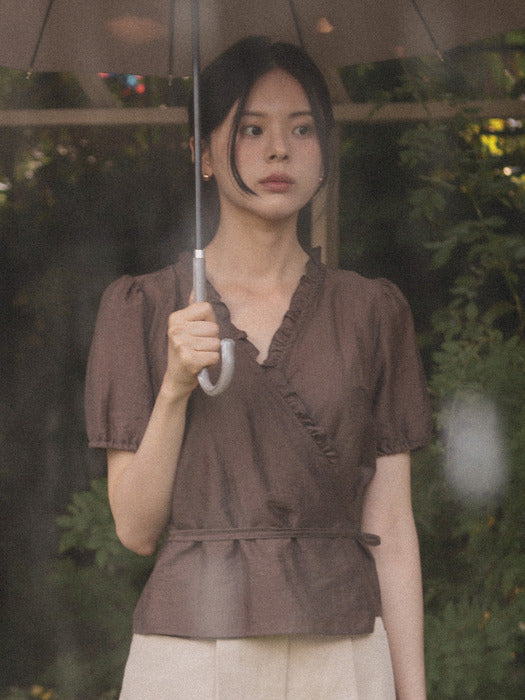 [TILLIDIE] Frill wrap blouse TISU03BL04_Brown