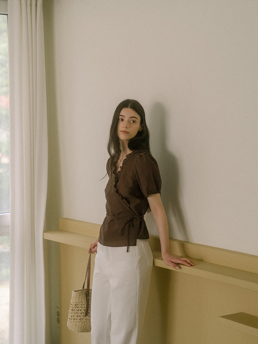 Tillidie Frill wrap blouse Brown