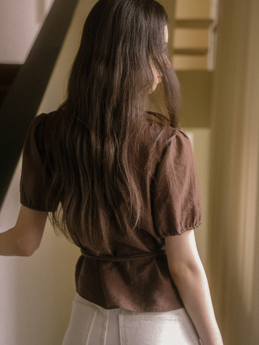 [TILLIDIE] Frill wrap blouse TISU03BL04_Brown