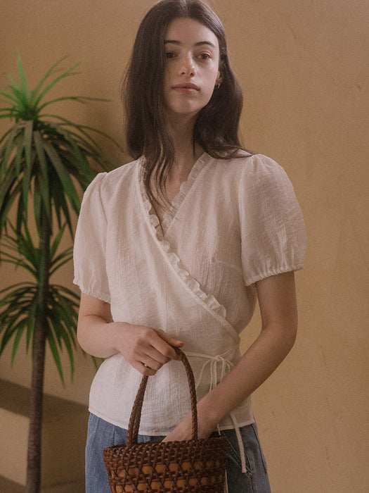 [TILLIDIE] Frill wrap blouse TISU03BL03_Ivory