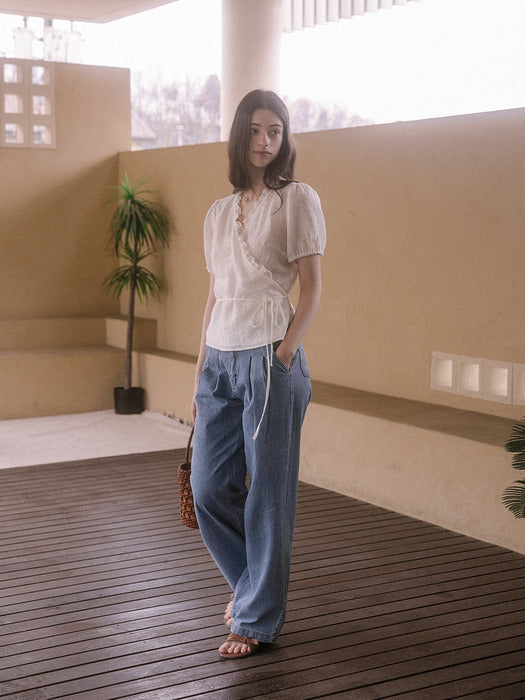 [TILLIDIE] Frill wrap blouse TISU03BL03_Ivory