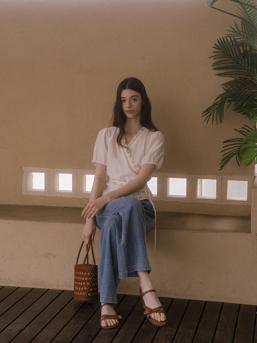 [TILLIDIE] Frill wrap blouse TISU03BL03_Ivory