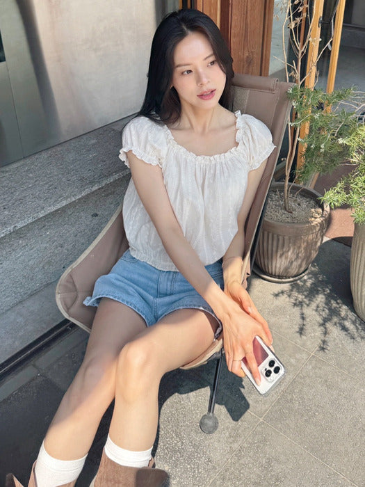 [TILLIDIE] Two-way shirring blouse TISU03BL02_Butter