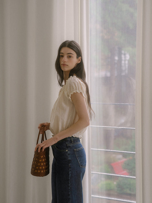 [TILLIDIE] Two-way shirring blouse TISU03BL02_Butter