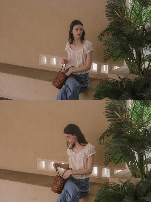 [TILLIDIE] Two-way shirring blouse TISU03BL02_Butter