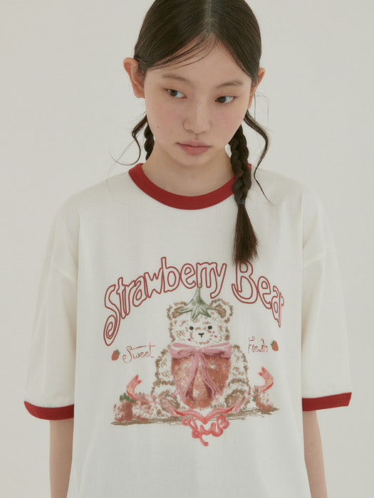 [ambler] Strawberry Bear Ringer T-Shirts AS1213 (Ivory)