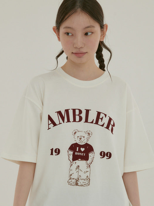 [ambler] Just chilling bear T-Shirts AS1217 (Ivory)