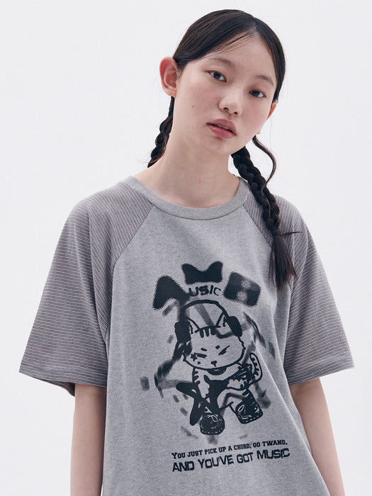 [ambler] I m a cool cat Raglan T-Shirts AS1218 (Melange)