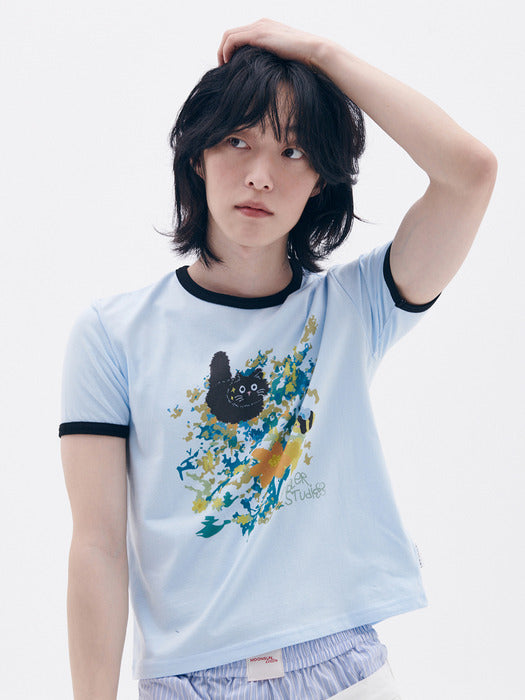 [ambler] Flower garden Corp Ringer T-Shirts ACR601 (Blue)