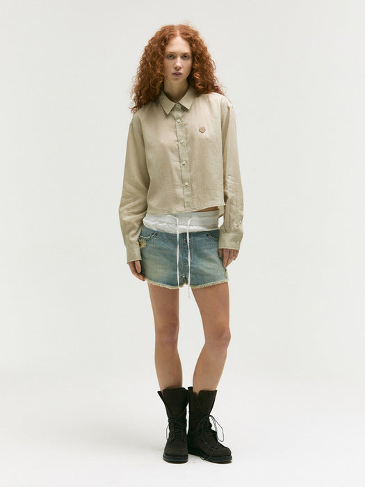 LINEN CROP SHIRT_olive