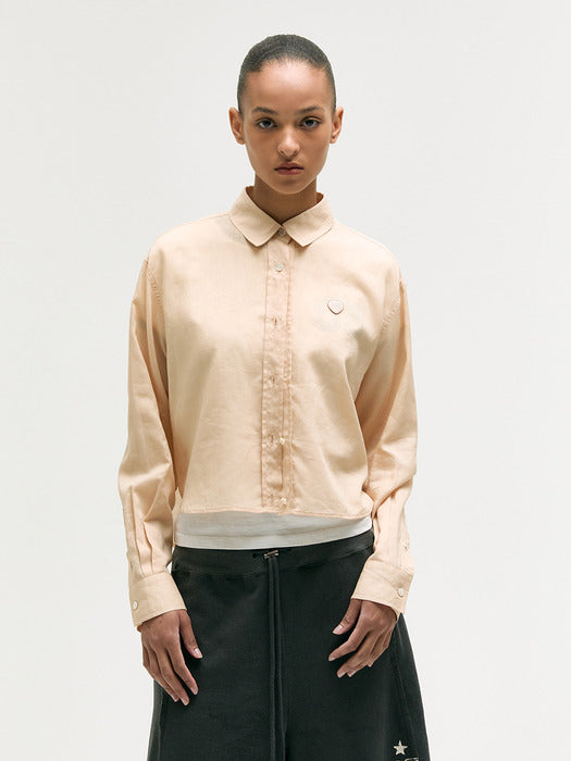 LINEN CROP SHIRT_peach