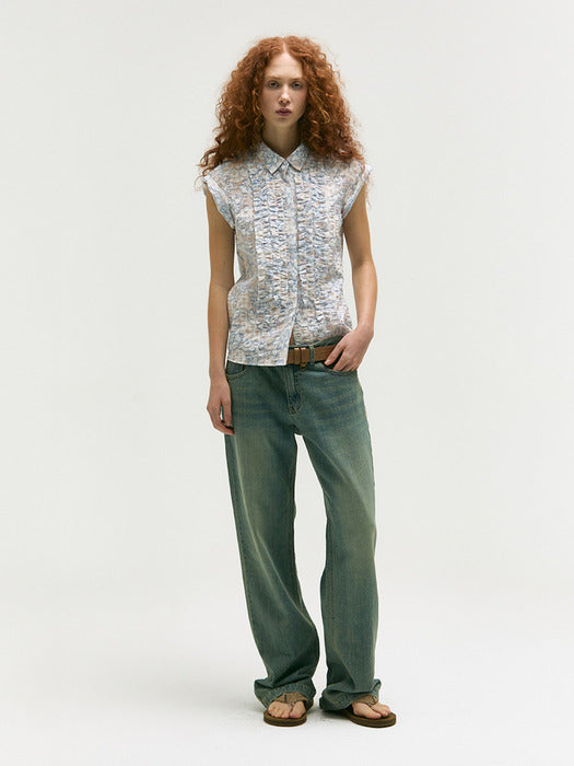 FLOWER FRILL SHIRT_blue