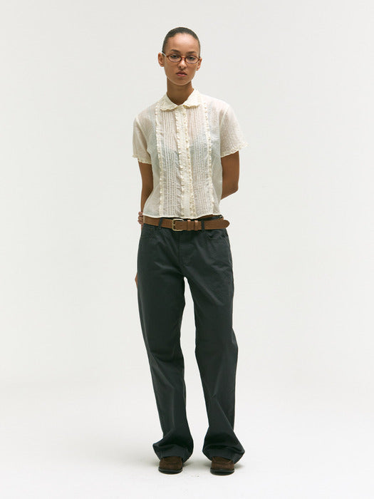 JACQUARD FRILL BLOUSE_cream