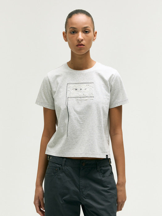 Margesherwood Metro Card Lace UP T-Shirt melange grey