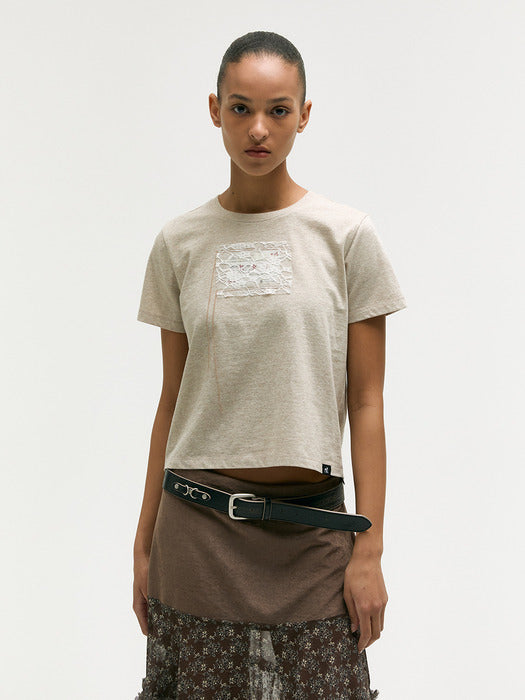 Margesherwood Metro Card Lace UP T-Shirt beige