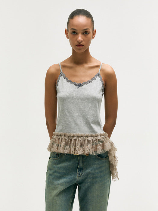 SHIRRING LACE SLEEVELESS_grey