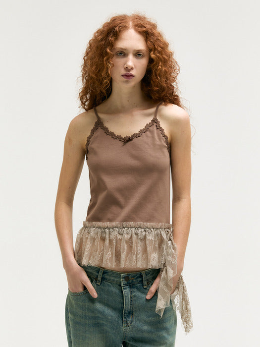 SHIRRING LACE SLEEVELESS_mocha brown