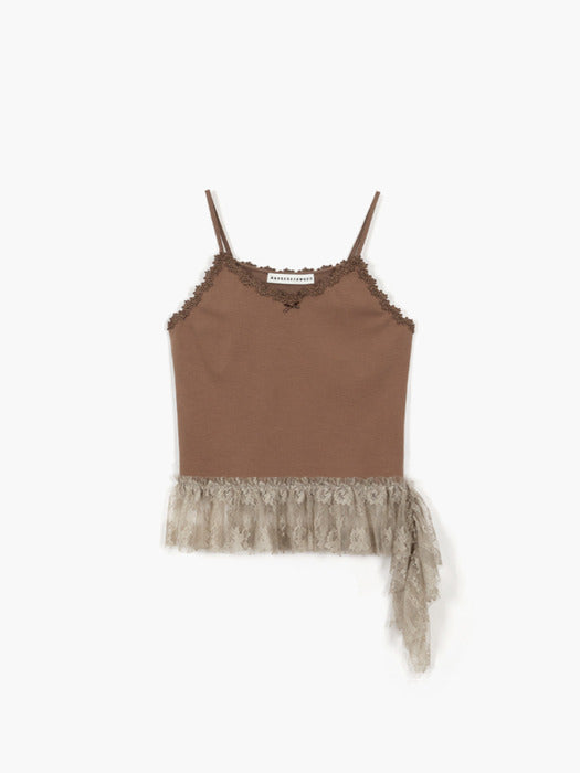 SHIRRING LACE SLEEVELESS_mocha brown