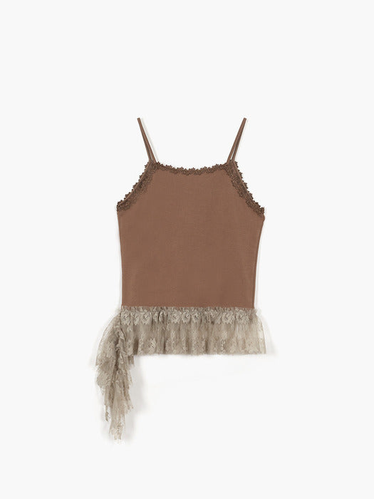 SHIRRING LACE SLEEVELESS_mocha brown