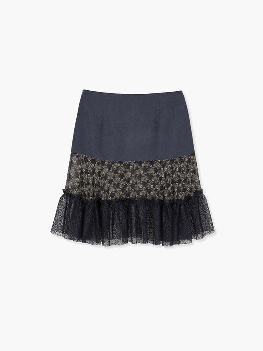VINTAGE FLOWER SKIRT_navy