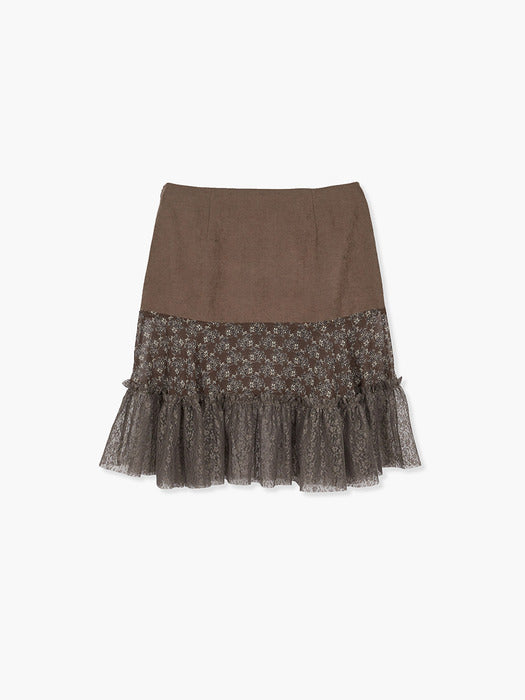 VINTAGE FLOWER SKIRT_brown