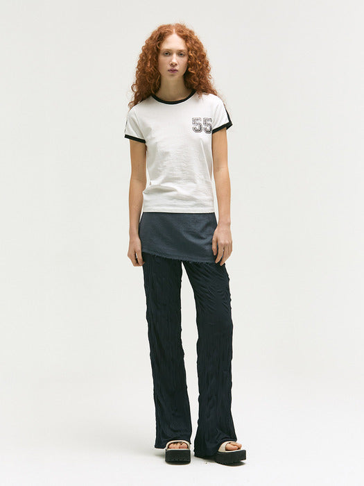 WRINKLE LAYERED SKIRT PANTS_navy