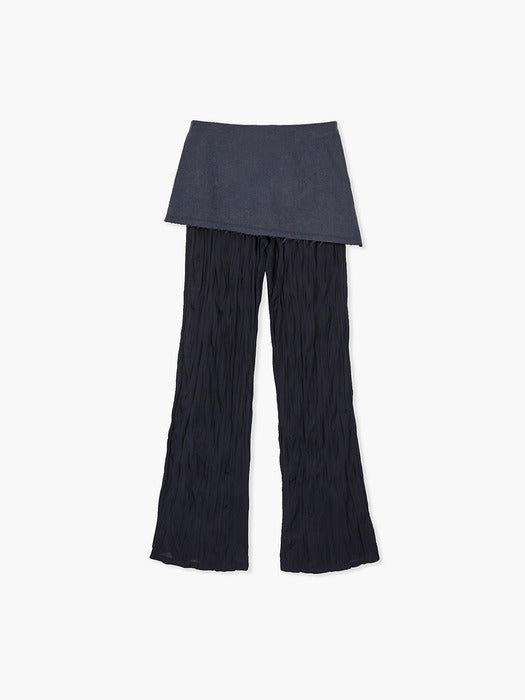 WRINKLE LAYERED SKIRT PANTS_navy