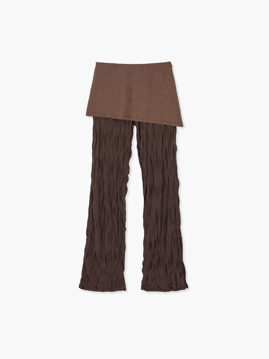 WRINKLE LAYERED SKIRT PANTS_brown