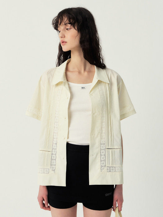 Grove 25Ss Ellis Lace Shirt (Cream Stripe)