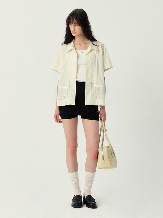 Grove 25Ss Ellis Lace Shirt (Cream Stripe)