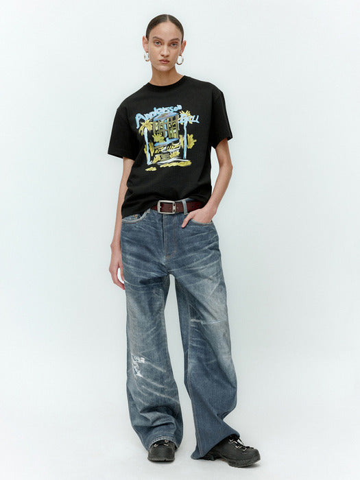(ESSENTIAL) UNISEX PALM TREE RESORT T-SHIRT atb1408u(BLACK)