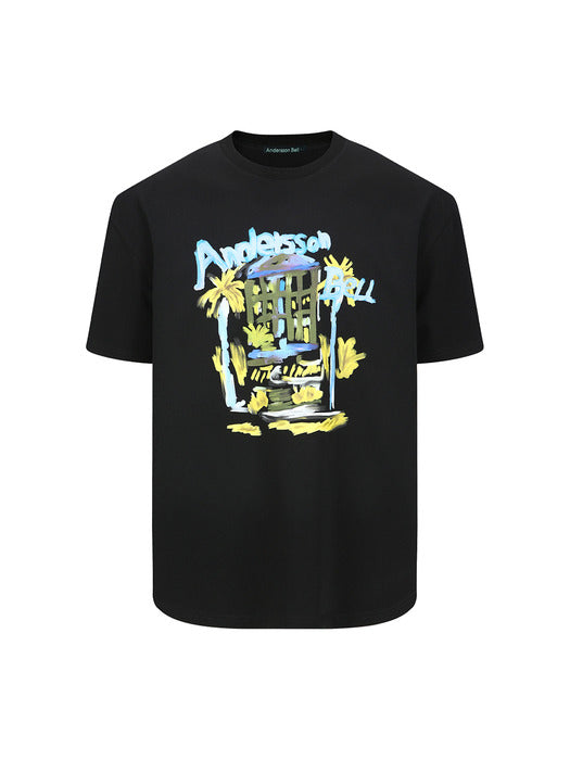 (ESSENTIAL) UNISEX PALM TREE RESORT T-SHIRT atb1408u(BLACK)
