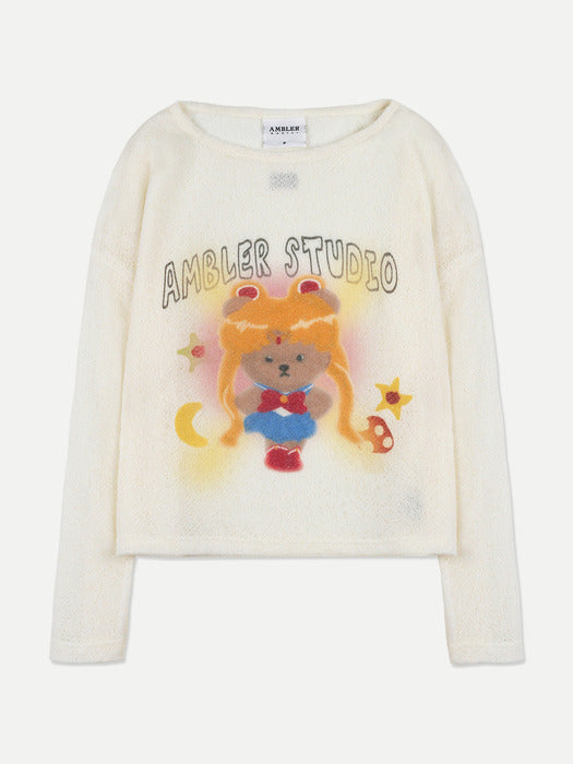 [ambler] Sailor Bear Sweater See-through Knitwear AKN603 (Ivory)