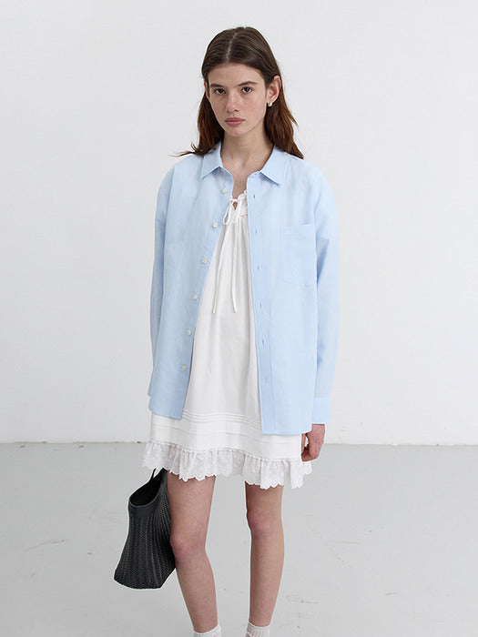 Dunst Unisex Classic Linen Shirt Soft Blue