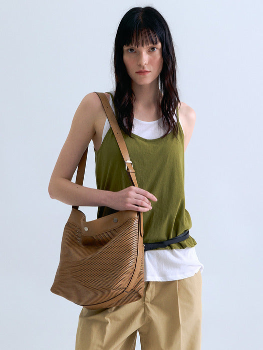 Perfec Button Up Net Hobo S (퍼펙 버튼 업 네트 호보 스몰) Caramel Brown