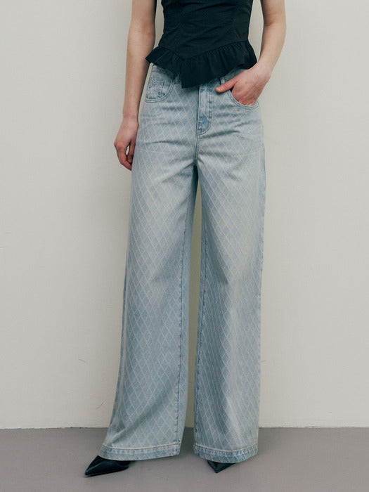 Raive Grid Pattern Denim Pants in L/Blue