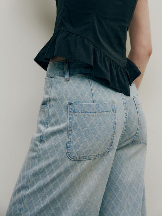 Raive Grid Pattern Denim Pants in L/Blue