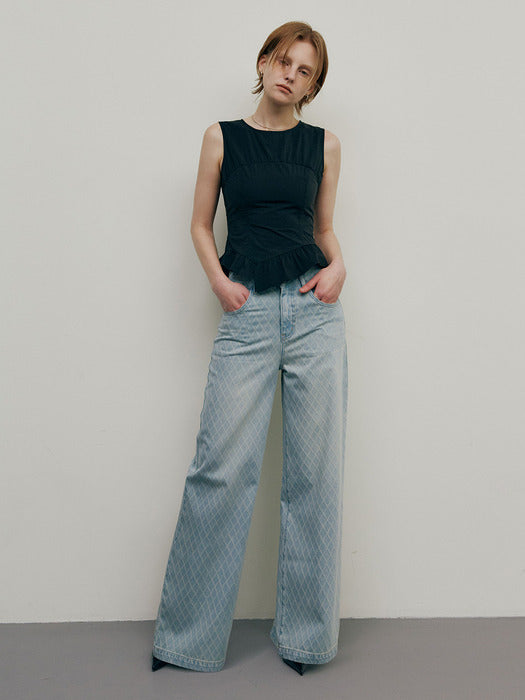 Raive Grid Pattern Denim Pants in L/Blue