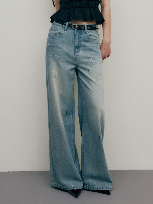 Raive Paint-damaged Denim Pants in Blue