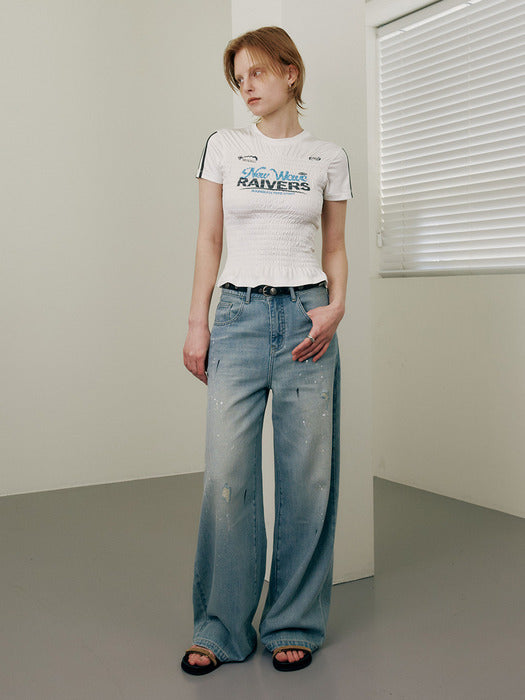Raive Paint-damaged Denim Pants in Blue