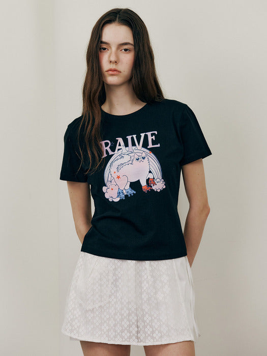 Raive Roller Cat Graphic T-shirt