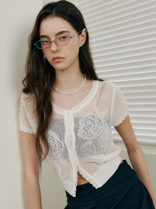 Raive Flower String Knit Cardigan