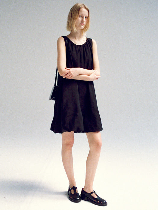 Facade Pattern Balloon Mini Dress black