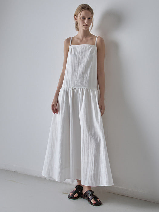 Square Neck Volume Sleeveless Dress - White