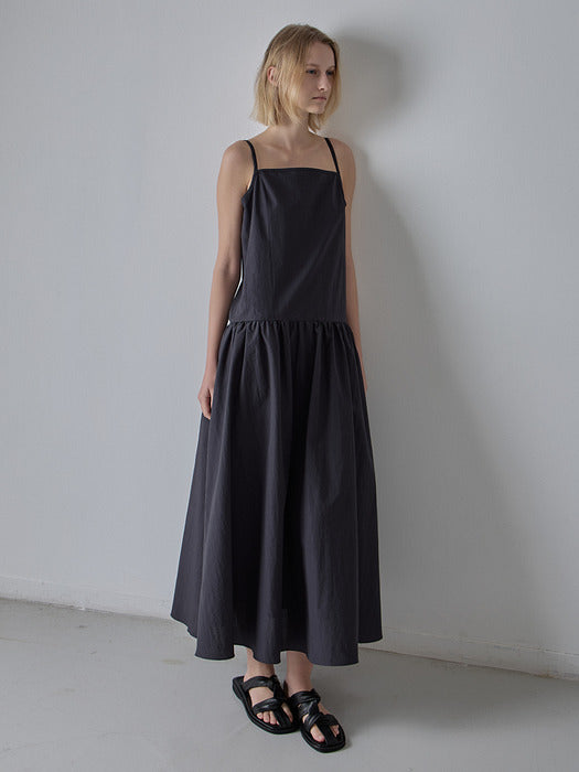 Facade Pattern Square Neck Volume Sleeveless Dress blue charcoal
