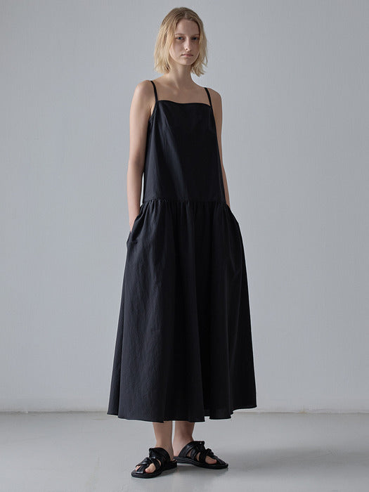 Facade Pattern Square Neck Volume Sleeveless Dress black