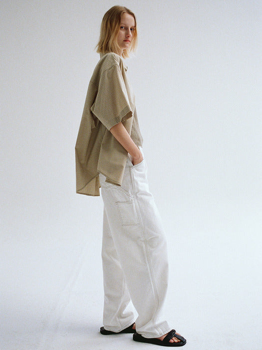 Facade Pattern Denim Work Pants off white