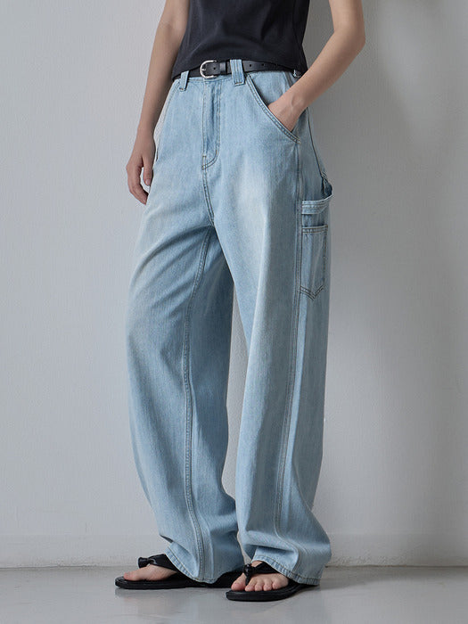 Facade Pattern Denim Work Pants light indigo